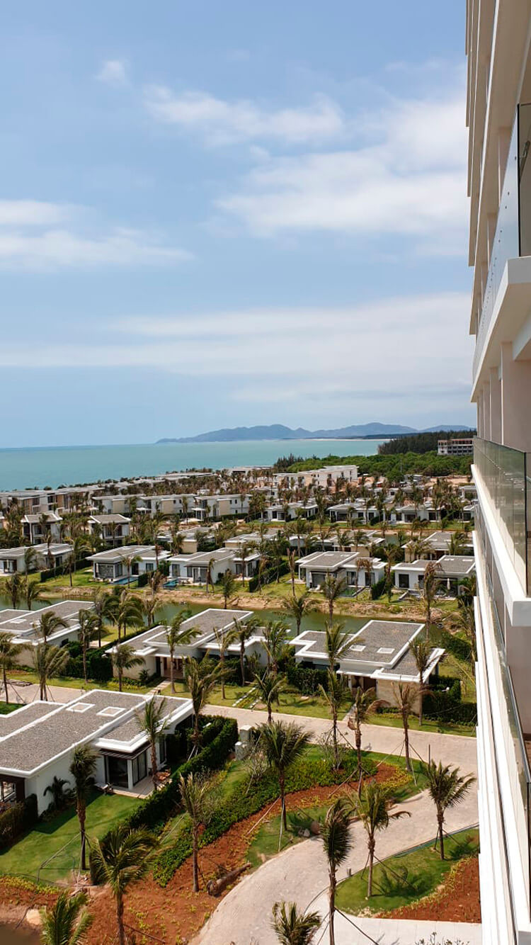 Top view of the Melia Ho Tram villas with the sea in the background