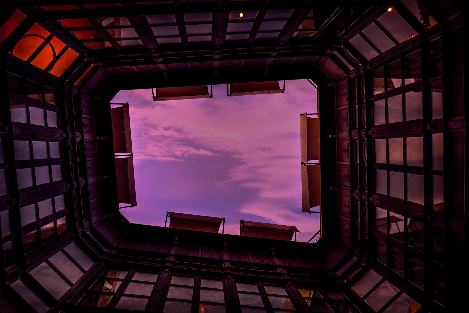 Nadir view of the interior facade of the Sant Francesc Hotel boutique